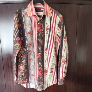 Floral and Striped Casual Button Down Shirt